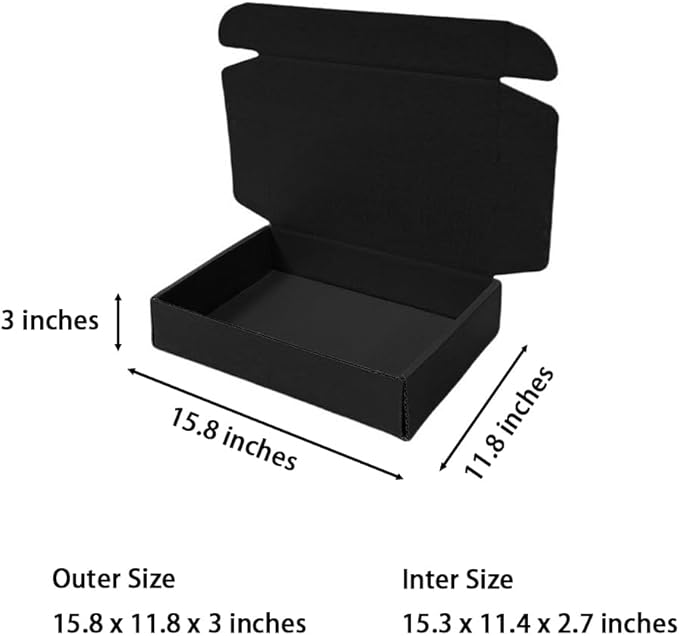 20 Pcs 15.8 x 11.8 x 3 inches Larger size Shipping Boxes for Small Business Cardboard Corrugated Mailer Boxes for Shipping Packaging Holidays Craft Gifts Giving Products (Black, 15.8 x 11.8 x 3")