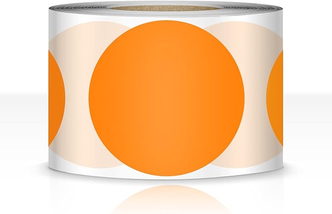 500 PCS Dot Sticker Tape 2" Inch Round Color Coding Labels Removable Writable Circle Floor Decal for Marking Organizing Social Distancing Fluorescent Orange