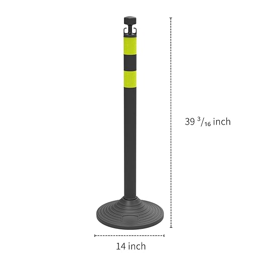 6 Pack Traffic Delineator Post Cones with Plastic Chain Crowd Control Barriers - Expandable 40" Traffic Control Cones, 6 x 6.6 Ft Chains for Indoor & Outdoor Use (Black-Rubber Base)