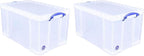 Really Useful Box 84 Liters Storage Container with Snap Lid and Clip Lock Handle for Lidded Home and Item Storage Bins, 2 Pack, Clear