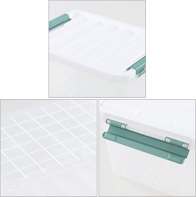 6 Packs Plastic Latch Boxes, 20 L Clear Stackable Storage Container Bin with White Lid