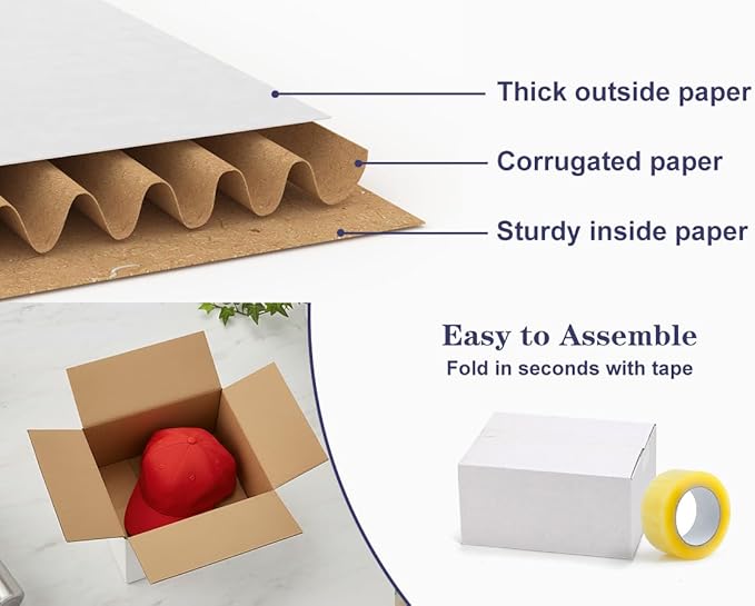 25 Pack Shipping Boxes 8x6x4 Inches, White Corrugated Cardboard Mailing Box for Packing, Mailing, Small Business