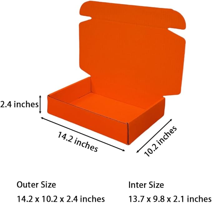 20 Pcs 14.2 x 10.2 x 2.4 inches Larger Size Shipping Boxes for Small Business Cardboard Corrugated Mailer Boxes for Shipping Packaging Holidays Craft Gifts Giving Products (Orange Red)