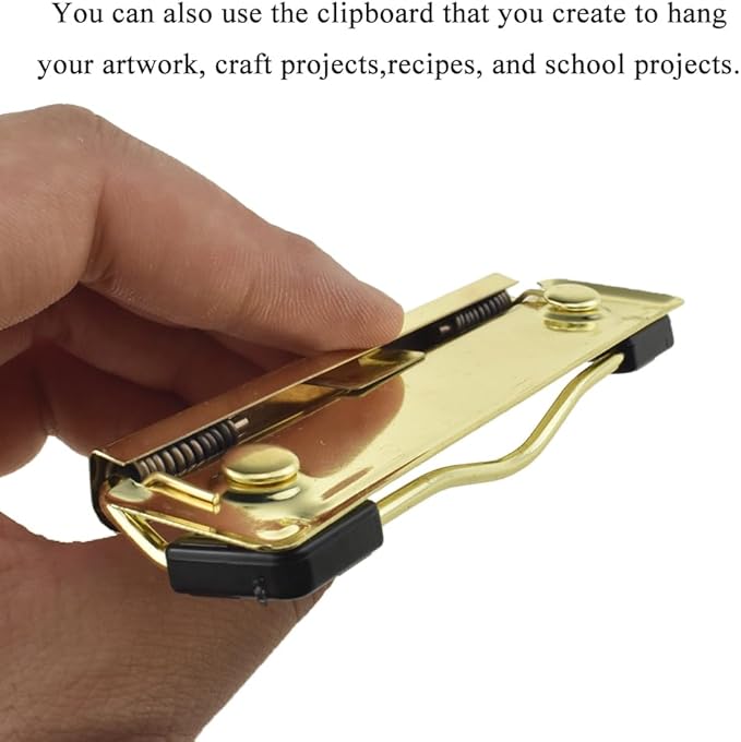 HAHIYO 3.94 Inches Gold Metal Mountable Clipboard Clips - 6 Pack, Durable Spring Loaded Clip with Rubber Grips, Hanging Hole and Rivets - Document File Wood Plastic Clip Board for Office School Home