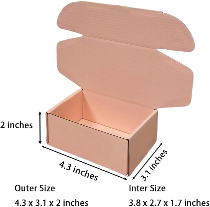 50 Pcs 4.3 x 3.1 x 2 inches Mini Size Corrugated Cardboard Gift Boxes Recyclable Shipping Boxes for Packing Jewelry Ornament Gift Craft Packaging Supplier (Powder Pink, 4.3 x 3.1 x 2")