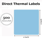 2" x 2" Thermal Labels Stickers Blue, Square Thermal Shipping Stickers, Multipurpose Inventory Self-Adhesive Direct Thermal Label for Small Business (500 Labels/Roll)