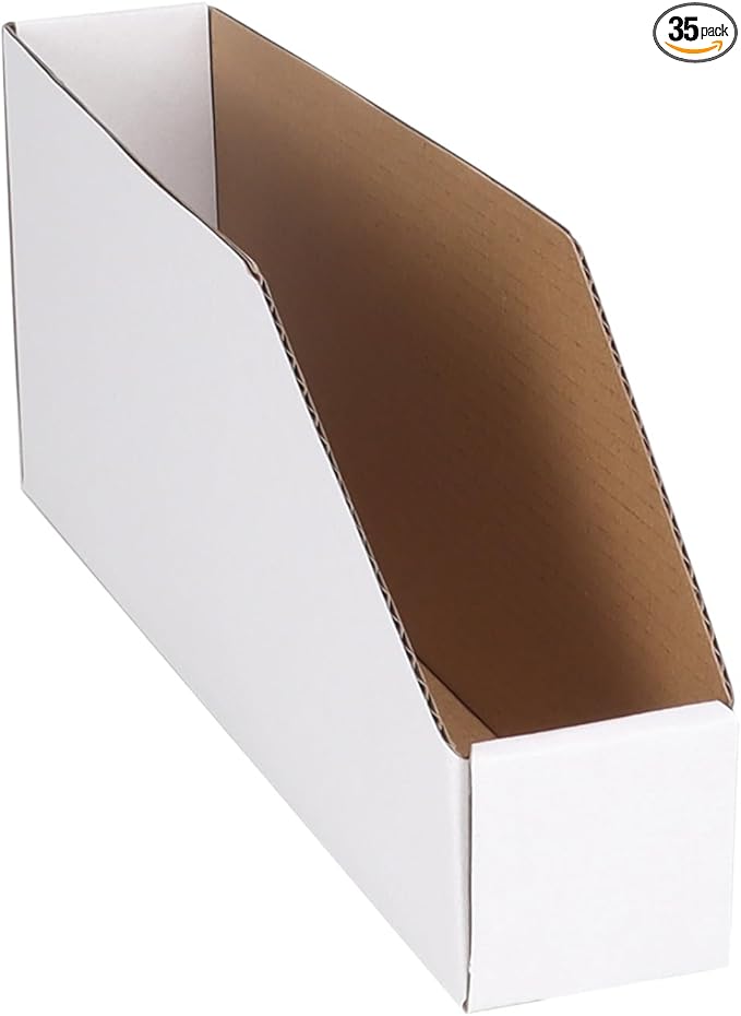 EXYGLO Cardboard Boxes, Pack of 35 Corrugated Storage Bins 12x2x4.5 inch Pantry Organizer Bins for Shelves Garage Office Organization