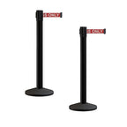 Crowd Control Warehouse CCW Series RBB-150 - Set of 2 Stanchion Retractable Belt Barriers - 16 Foot, RED"Authorized Access ONLY" White Letter Belt with Black Steel Post - Easy Assembly
