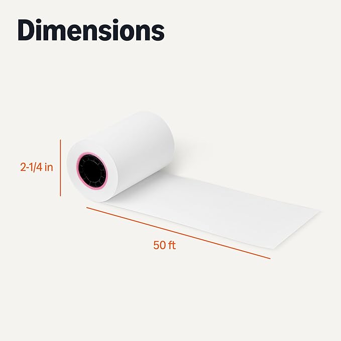 Amazon Basics Thermal Paper Receipt Rolls, POS Receipt, 2 1/4" x 50', 50 Rolls, BPA-Free and FSC Certified, Recycled Materials, White