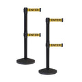 Crowd Control Warehouse CCW Series RBB-100D Set of 2 Stanchion Retractable Belt Barriers - Sloped Base, 9 Foot, Yellow "Caution - DO NOT Enter" Black Letters Dual Belt with Black Post - Easy Assembly