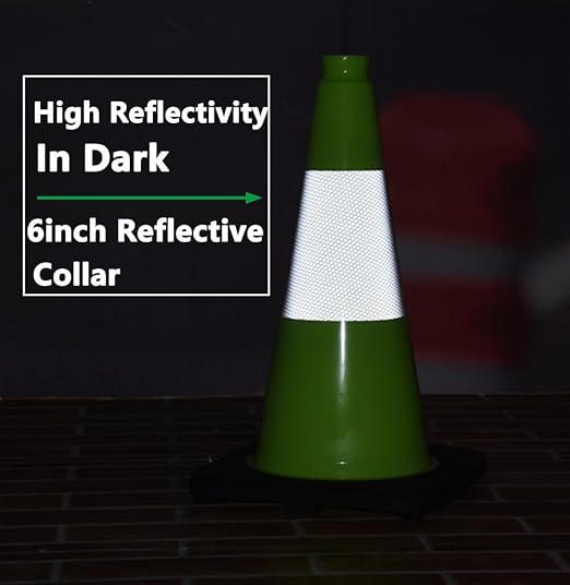 BESEA 18 Inch Fluorescent Green Traffic Cones with 6" Reflective Collar, High Visibility Safety Cones for Road, Parking, Construction, Sports Training (4 Pack)