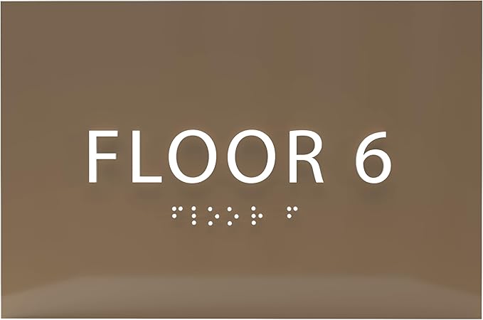 6" X4" Floor 6 Sign - ADA Compliant Tactile Graphics Grade 2 Braille Text | Wall Mount Plastic Directional Assistance, Floor Number Sign for Office, Schools, Hospitals, Apartments