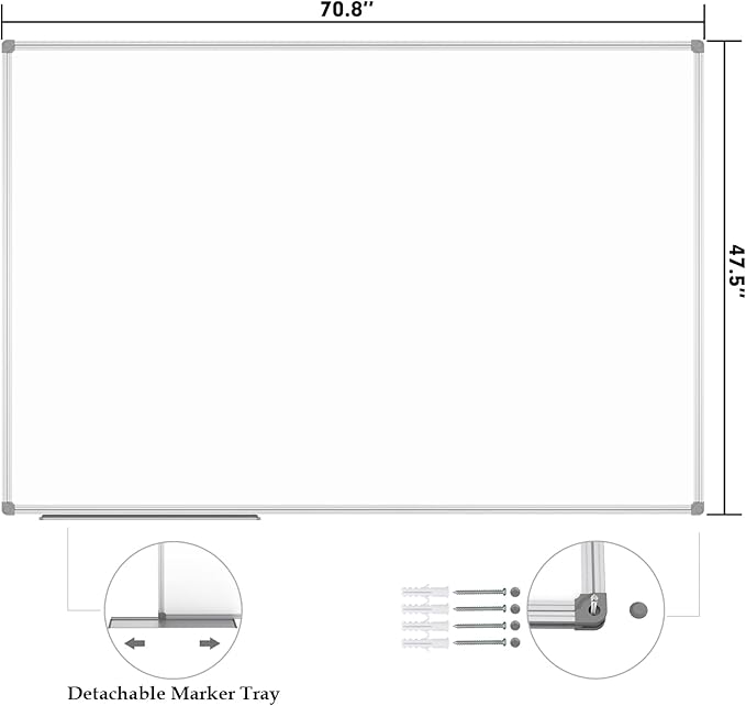 JILoffice Large Magnetic White Board, Dry Erase Board 72 x 48 Inch, Silver Aluminum Frame Wall Mounted Board for Office Home and School