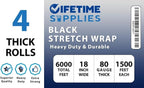 4 Rolls x 18 Inch x 1500 FT x 80 Gauge [Upgraded] Black Premium Stretch Wrap, Heavy Duty Shrink Film for Shipping, Moving, Sealing - Stronger & Thicker, Durable