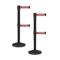Crowd Control Warehouse CCW Series RBB-100D Set of 2 Stanchion Retractable Belt Barriers - Sloped Base, 7.5 Foot, Red with"NO Entry" White Letters Dual Belt with Black Post - Easy Assembly