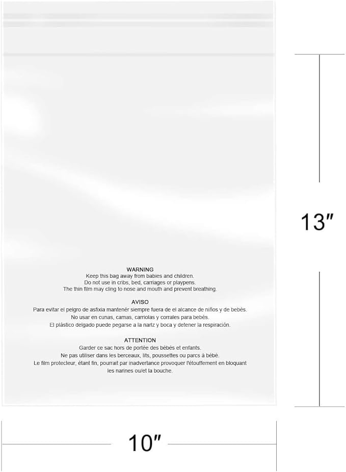 iMailer - 200 Pcs - 10" x 13" Clear Poly Bags for Clothing - Self Seal Suffocation Warning Plastic Poly Bags 1.6 Mil for Shipping, Packaging, T-Shirt - Permanent Adhesive