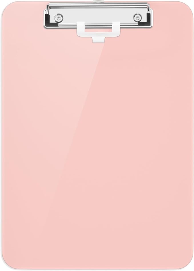 Hongri Plastic Clipboard with Pen Holder, Pink 8.5x11 Letter Size Clip Board for Classroom, Office, Students, Nurses and Women, Low Profile Clip, Size 12.5 x 9 in