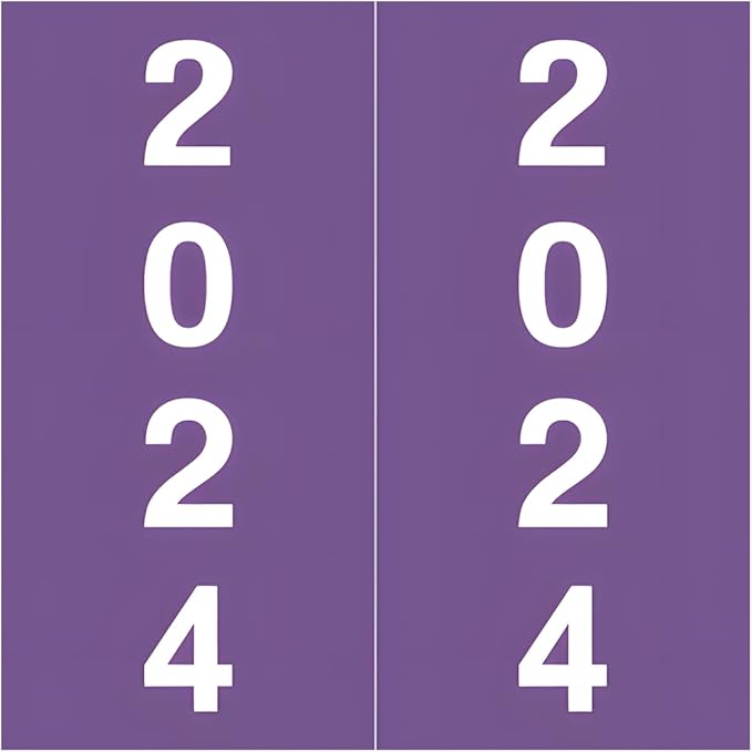 2024 Year Stickers, Doctor Stuff 2024 Chart Stickers, Purple Color Coded, IFC Style, USA Made Year Labels for X-Ray Jackets, 500/Roll, 1 Roll, 1-7/8" x 1-7/8"