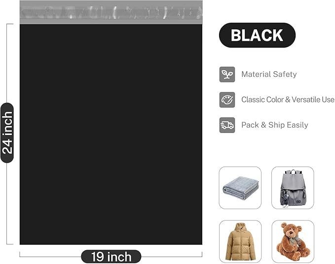 Metronic Poly Mailers 19x24 Inch 40000 Pcs, Large Shipping Bags for Clothing, Small Business, Strong Thick Mailing Bags with Self Adhesive, Waterproof and Tear-Proof Large Shipping Bags Bulk in Black