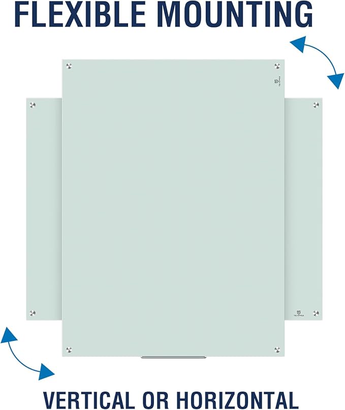 TSJ OFFICE Glass Dry-Erase Board - 48 x 36 Inches Wall Mounted Glass Whiteboard, Large Frameless Magnetic White Board for Office, Home & School, White