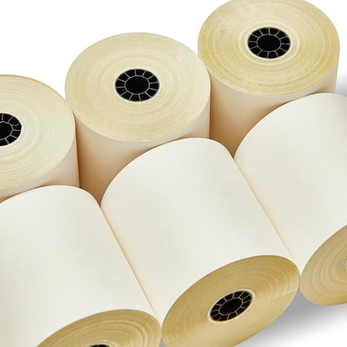 (50 Rolls) 3'' x 95' White/Canary 2 Ply Carbonless Kitchen Printer Paper Cash Register Receipt Rolls for SP2000, UP389, 480, 220, 250, 900, 07901, 07706