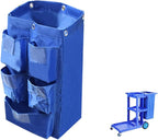 Replacement Janitorial Cart Bag with 5 Pockets,25 Gallon Housekeeping cart Bag High Capacity Waterproof Thickened Commercial Janitorial Cleaning Cart Bag with 6 Brass Grommets (Blue with 5 Pockets)