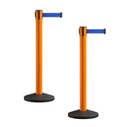 Crowd Control Warehouse CCW Series RBB-150 - Set of 2 Stanchion Retractable Belt Barriers - 16 Foot, Blue Belt with Orange Post - Easy Assembly