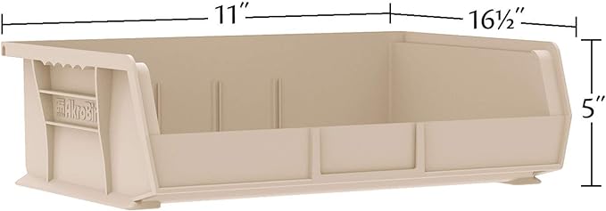 Akro-Mils 30255 AkroBins Plastic Storage Bins, Space-Saving Stackable Bins for Garage, Pantry, Craft Organization, 11-" x 16-" x 5-", Red, 6-Pack