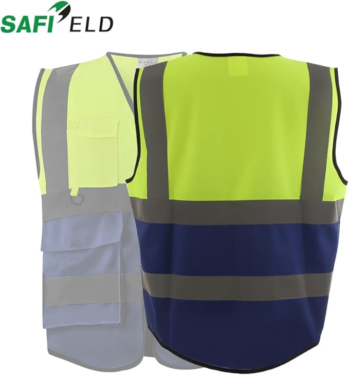 Safety Reflective Work Vest 6 Pack for Men and Women with 8 Pockets and Zipper High Visibility Construction Outerwear