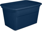 Sterilite 6-Pack Tote, Plastic Storage Bins with Snap Lids, 30 Gallon, Marine Blue - Stackable Home Organizers with In-Molded Handles for Bedroom, Garage, Basement and Attic