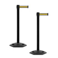 Crowd Control Warehouse CCW Series WBB-200 - Set of 2 Stanchion Retractable Belt Barriers - 11 Foot, Black with Yellow Horizontal Stripe Belt with Black Post - Easy Assembly