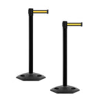 Crowd Control Warehouse CCW Series WBB-200 - Set of 2 Stanchion Retractable Belt Barriers - 11 Foot, Black with Yellow Horizontal Stripe Belt with Black Post - Easy Assembly