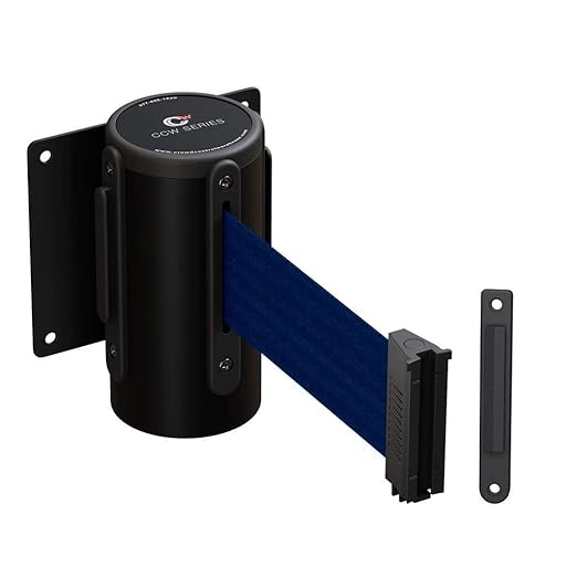 Crowd Control Warehouse - CCW Series WMB-125 Fixed Wall Mount Retractable Belt Barrier - 11 Foot, Navy Blue Belt with Black Steel Case