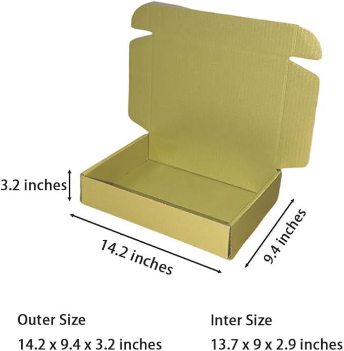 20 Pcs 14.2 x 9.4 x 3.2 inches Shipping Boxes for Small Business Cardboard Corrugated Mailer Boxes for Shipping Packaging Holidays Craft Gifts Giving Products (Gold, 14.2 x 9.4 x 3.2")