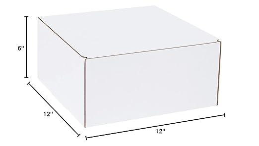 Box USA Corrugated Cardboard Literature Mailers, 12 x 12 x 6 Inches, Tuck Top One-Piece, Die-Cut Shipping Boxes, Large White Mailing Boxes (Pack of 50)