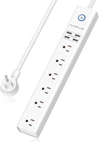 15 Ft Power Strip Surge Protector, 6 Outlets and 4 USB Ports, Flat Plug Power Strips Long Extension Cord with Overload Protection, Wall Mount for Home, Office, Dorm, ETL Listed