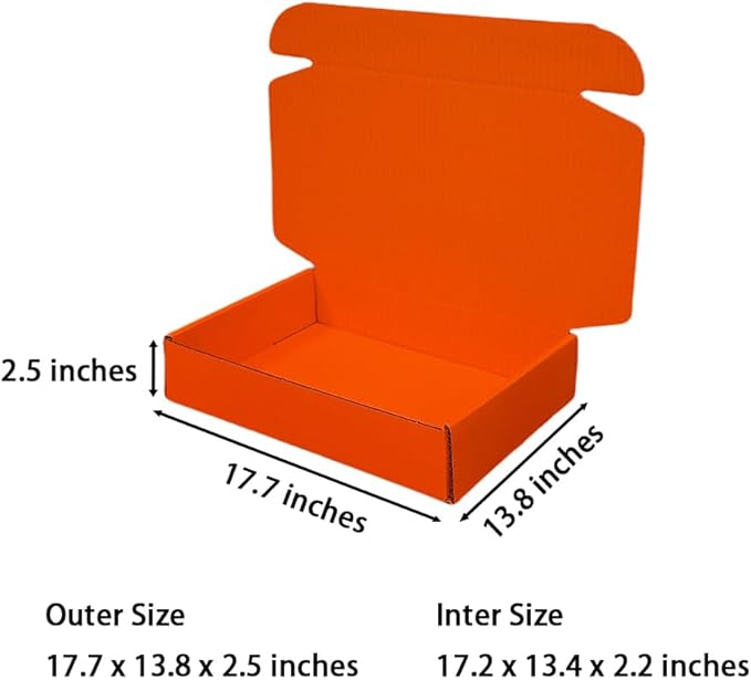 20 Pcs 17.7 x 13.8 x 2.5 inches X-Large Size Corrugated Cardboard Gift Boxes Recyclable Shipping Boxes for Mailing & Holidays, Wedding, Birthday, Gifts Packaging (Orange Red)