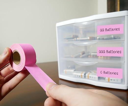 ChromaLabel 1 Inch Fluorescent Pink Masking Tape, Colored Tape for Crafting and Labeling, Fluorescent Pink, 500 Inch Per Roll - Case of 5