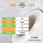 Mini Stretch Wrap for Packing with Handles, 24 Pack, 5 Inch x 1000 Feet, 50 Gauge Durable Clear Plastic wrap for Moving, Packing wrap Plastic roll Also a Furniture Wrap