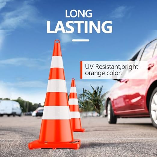 BATTIFE Traffic Safety Cones 36 Inch with Handheld, Orange Cones with Reflective Collar, Cones for Parking Lot, Sport & Driving Training, Road Safety, Construction Events (12 Cones)