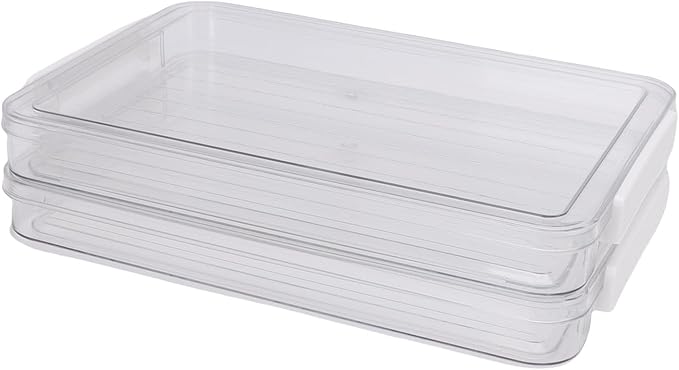 Luqeeg 2Pcs Flat Plastic File Storage Bins, Transparent Stackable Portable Project Box, Document Organizer with Latching Lids for Organizing A4 Paper Photo Scrapbook Notebook