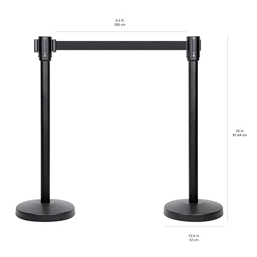 Amazon Basics Premium Crowd Control Stanchions with Easy Assembly, 6.5 foot Sturdy Retractable Belts, Black, Pack of 2