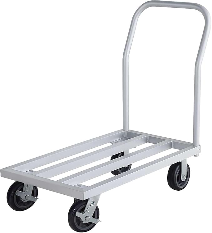 20" x 36" Mobile Aluminum NSF Dunnage Rack - 1600 lb. Capacity with Handle, Heavy-Duty Storage Cart with 6" Casters, Food-Grade Platform Truck for Restaurants, Kitchens, Warehouses
