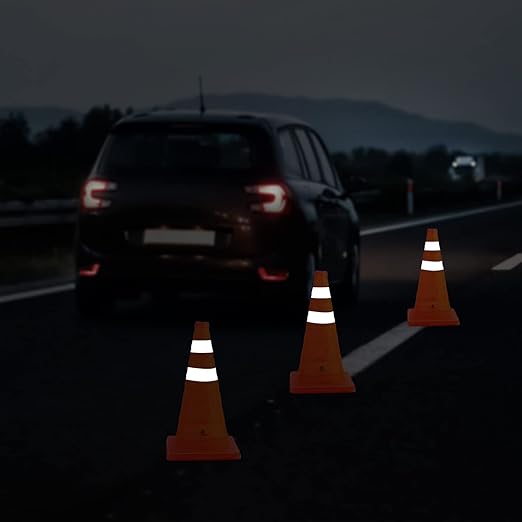 RoadHero 18 Inch 6 Pack Collapsible Traffic Safety Cones, Multi Purpose Pop-up Cones with Reflective Collar for Road Safety, Orange Cones for Driving Training, Parking Lots