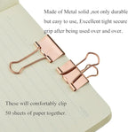 HAHIYO Binder Clips Paper Clamps Spring Steel Sturdy 0.98 inch Width 0.31 Inch Capacity No Sharp Edges Heavy Duty Tight Grip Reusable Rose Gold Metal Bright Finish for Home Office School 25 Pack