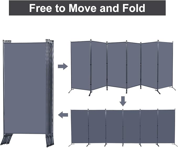 JVVMNJLK Indoor Room Divider, Portable Office Divider Room Divider Wall Divider Screen 6 Panel, Folding Partition Privacy Screen Walls Dividers for Room Separator 204" W x 71.3" H, Grey