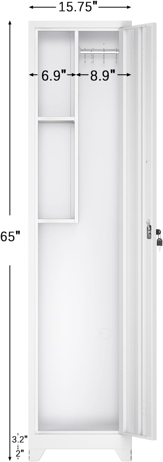 LUCYPAL Broom Closet Storage Cabinet,65" H Metal Cleaning Tool Cabinets with Hooks and Hanging Rods,Slim Utility Closet Cabinet for Garage,Utility Room,Gym,Mops,Kitchen,White
