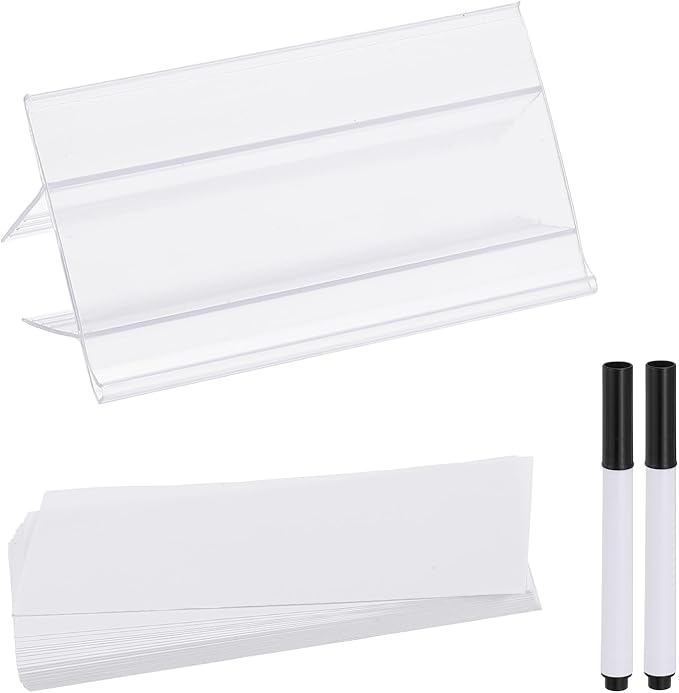 PATIKIL 3.1" x 1.8" Wire Shelf Label Holder, 20 Pack Reusable Plastic Price Tag Display Clip for 0.59" to 0.71" Thick Shelves with Paper Inserts Pens for Home Market Store, Clear