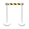 VIP Crowd Control Retractable Belt Stanchion Queue Safety Barrier Set, 36" Ht, 78" Belt (2 WHT Posts Black/Yellow Belt)