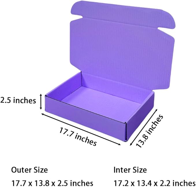 20 Pcs 17.7 x 13.8 x 2.5 inches X-Large Size Corrugated Cardboard Gift Boxes Recyclable Shipping Boxes for Mailing & Holidays, Wedding, Birthday, Gifts Packaging (Lavender)